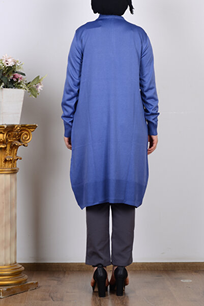 Armine 25YTD4111 İndigo Kadın Fermuar Detaylı Yarım Balıkçı Yaka Triko Tunik