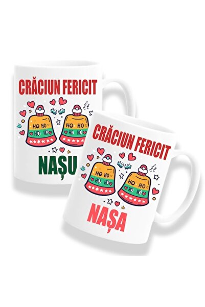 OEM Set 2 căni personalizate „Crăciun fericit, naș/nașă”, Model 2, Betaprint,...