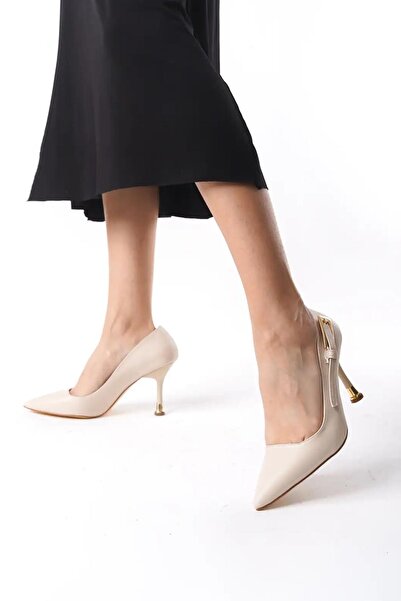 Preshley Kadın Fascino Bej Deri Stiletto Topuklu Ayakkabı