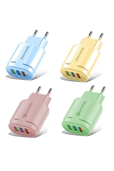 Flippy Fast Charger QC3.0, 3 USB Ports, 2.1A, 18W, ABS, Overheat Protection, Macarons Range, Blue