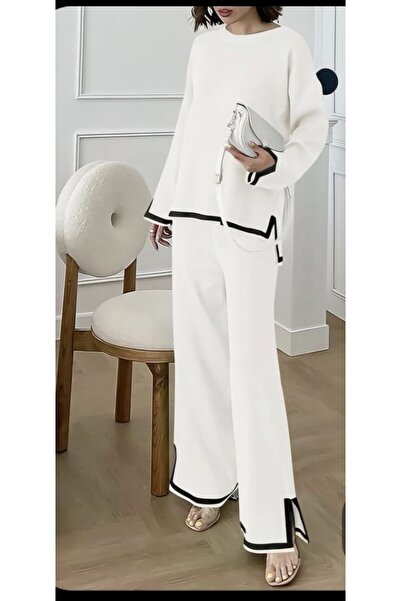 Cemre Life Μαύρο πλεκτό σετ με λεπτομέρεια σχισμής στο κάτω μέρος