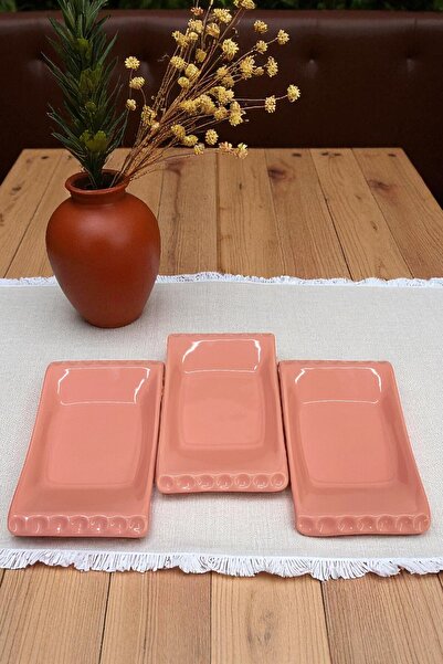 Keramika Selen Pink Presentation Plate Boat Shape Plate 18 cm 3 Pieces