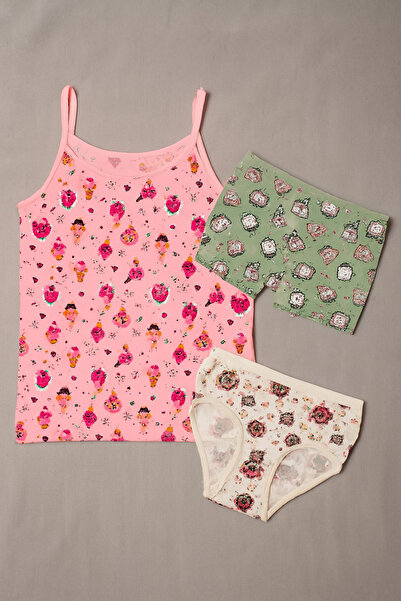 Yalçınoğlu Kids Girl's 3-Piece Underwear Set (Tank Top & Briefs & Boxer) I Girls' Underwear I 100% Cotton Soft