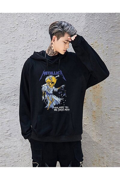 Le Savu Sevunera Metallica Blue cu imprimeu Culoare neagră cu glugă Swea tricou