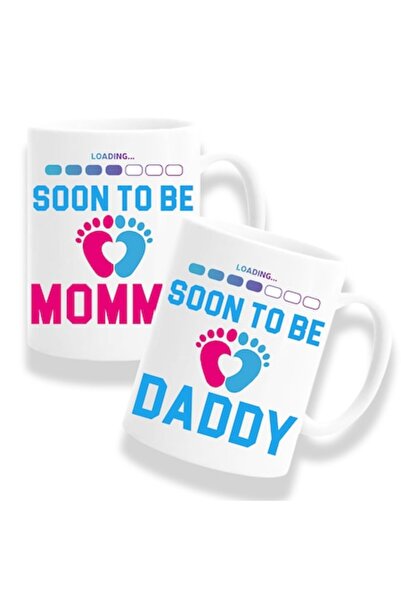 OEM Set 2 căni personalizate cu mesajul „Se încarcă...În curând mămică/tătic”...