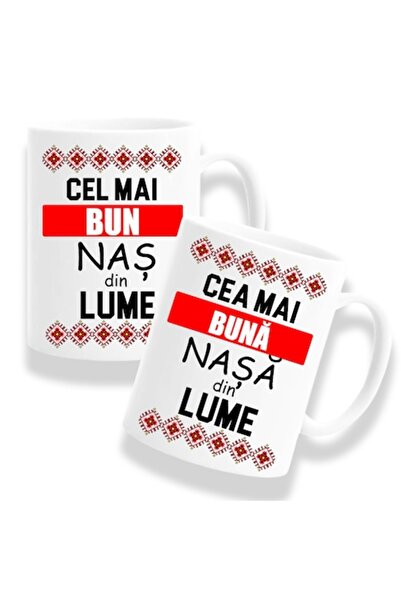 OEM Set 2 căni personalizate cu mesajul: „Cea mai bună nașă din lume, cel mai...