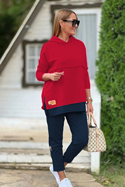 Genel Markalar Yeni Sezon Kadın Kapşonlu Etek Ucu Arma Detay Ters Dikiş Görün...