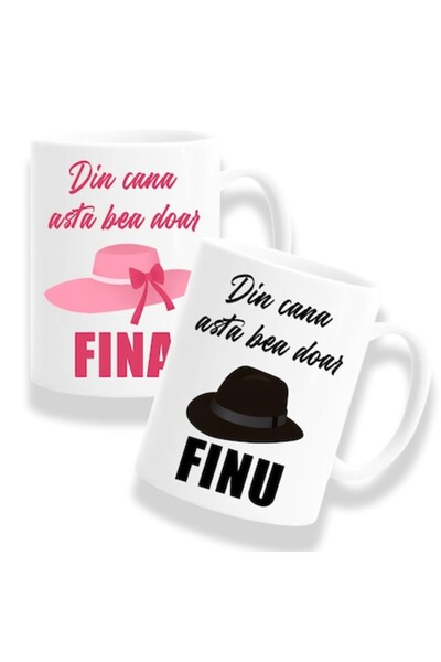OEM Set 2 Cani Personalizate pentru Fini cu mesaj: 'Din cana asta bea doar Finu/Fina', Model 1, Betaprin
