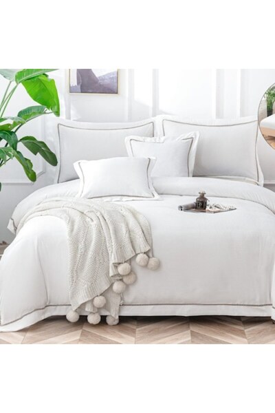 Casa de Vis Set lenjerie de pat dublu, bumbac satinat, 180 x 200 cm, 6 piese, cu elastic, uni, Casa de Vis, CM-0