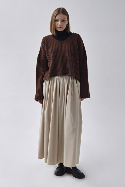 ZÜLAYS Yüksek Bel Pamuk Etek Taş