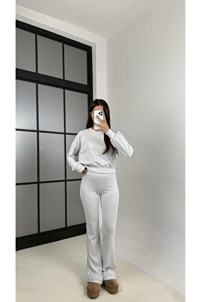 Gaus Gri Sweat İspanyol Paça Pantolon Muadil İkili Takım GAUS-00208