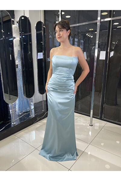 fevzuss Turquoise Satin Evening Dress