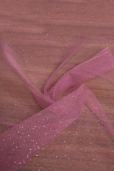 Kumaş Deposu Viktorya Simli Tül Lila Rengi Kumaş