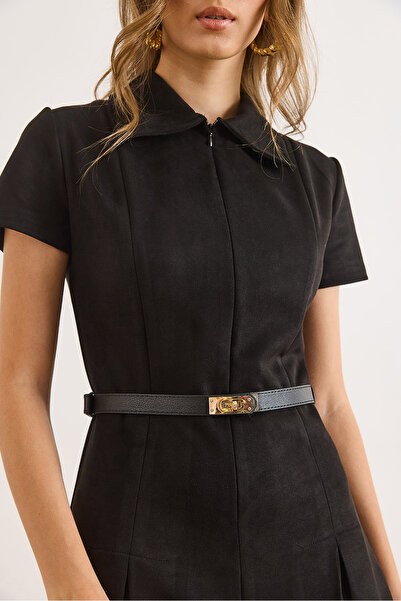 Olalook Γυναικεία μαύρη ρυθμιζόμενη πόρπη με κλειδαριά από συνθετικό δέρμα KMR-19000156