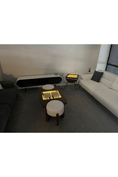 Haliloğlu Satranç Sehpası Takımı, 2 Puf ve Oyun Sehpası, Siyah