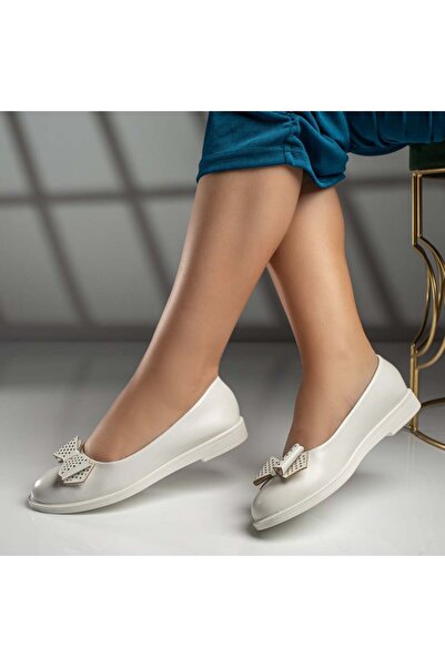 Modlet.ro Women's white ballerinas with bow MOD11661