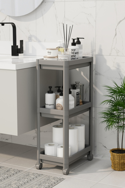 ONYS Çok Amaçlı SLİM / İNCE 3 Katlı Tekerlekli Banyo Mutfak Salon Balkon Raf ...