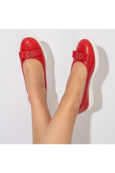 Modlet.ro Balerine roșii pentru femei cu fundă și detalii metalice MOD11660