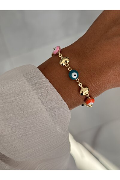 Miliva سوار على شكل قلب مزين بخرز العين الزرقاء الملونة |   سوار ذهبي مع قلاد...