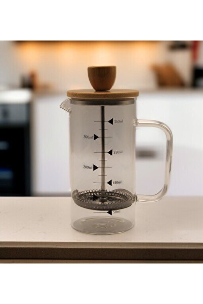 HEDİYEBİZİZ Cam French Press Bambu Kapaklı 350 ml