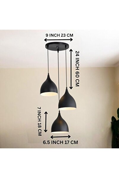Crestj مصباح معلق من الألومنيوم الأسود ذو قبة ثلاثية