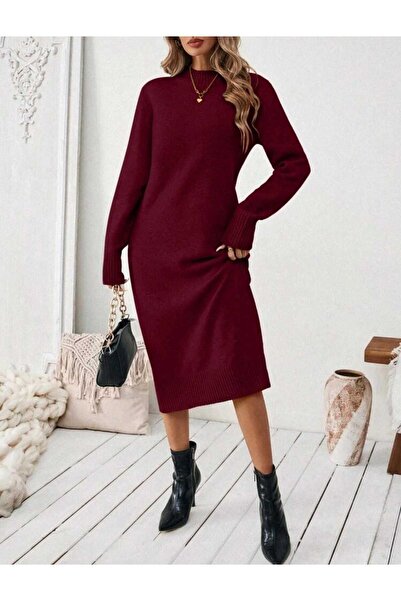Bracha Pletené šaty s polovičním rolákem, pohodlný střih, dlouhý rukáv, midi délka