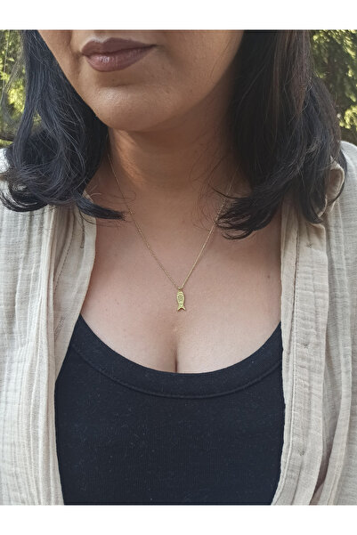 TREND Balık Kolye, Mini Göz Balıklı Nazarlık Kolye, Bereket Kolyesi, Altın Kaplama 925 ayar gümüş