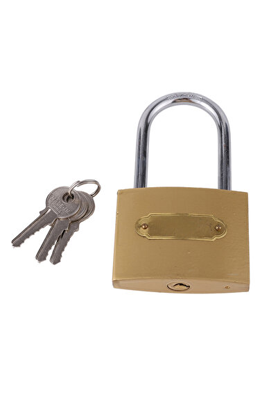 Lawazim Brass Padlock with 3 Keys - 70mm Long Shackle Lock for Doors Gates Ca...
