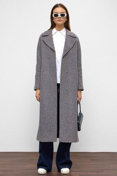 Olcay Μεσαίου μεγέθους παλτό με μοτίβο ψαροκόκαλο με κλείσιμο με κουμπωτά INDIGO 3035