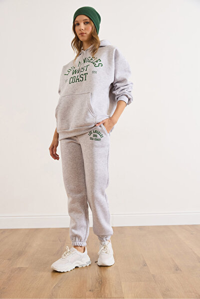 Olalook Women's La Gray Printed Ribbed Thick Tracksuit Set Etkm-0000088