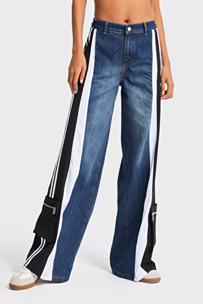 its basic Жіночі джинси кольору кот, з фрагментами тканини, вільного крою, спеціального дизайну, денім