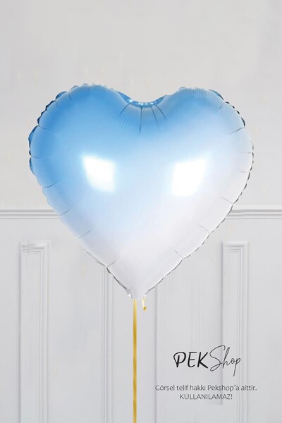 PEKSHOP Degrade Mavi Kalp Folyo Balon 18inç