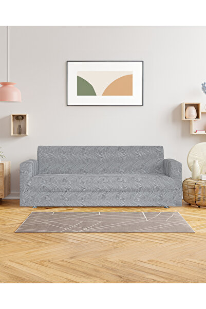 DONATEV طقم غطاء مقعد جاكار بنمط الطريق المائي 3-3-1-1 – رمادي، مرن وقابل للغسل