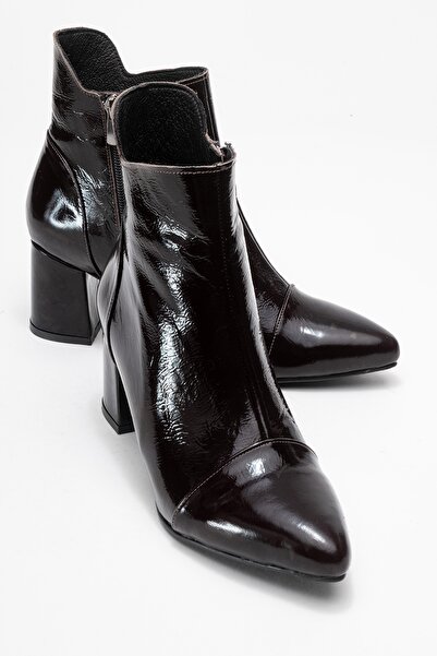 LuviShoes Γυναικείες μπότες με χοντρό τακούνι GAEL σε σκούρο καφέ λουστρίνι από γνήσιο δέρμα