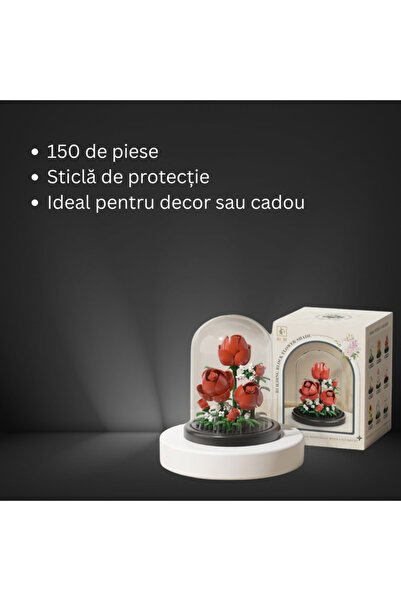 Innovium ™ Rose Construction Set – 150 ABS Pieces, Display Dome & Base, 8.5×8.5×10.6 cm