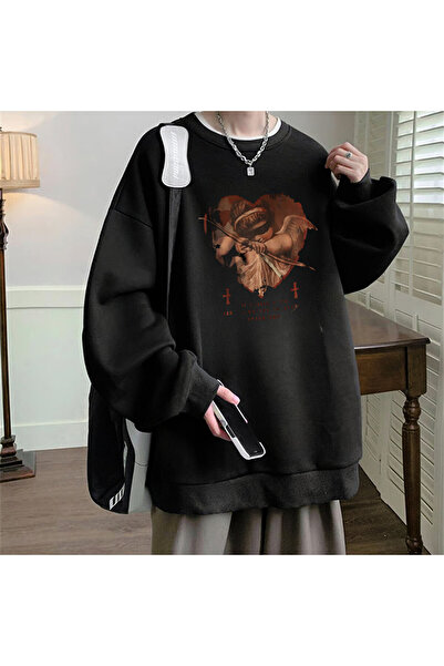 Le Savu Love Angel cu imprimeu Culoare neagră guler rotund Swea tricou