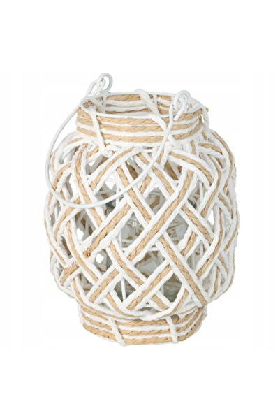 H&S Decoration فانوس مضفر مع ملحق زجاجي 16 × 20 سم