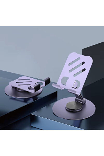 Genel Markalar Mor 360° Dönebilir Kompakt Masaüstü Metal Telefon Tutucu