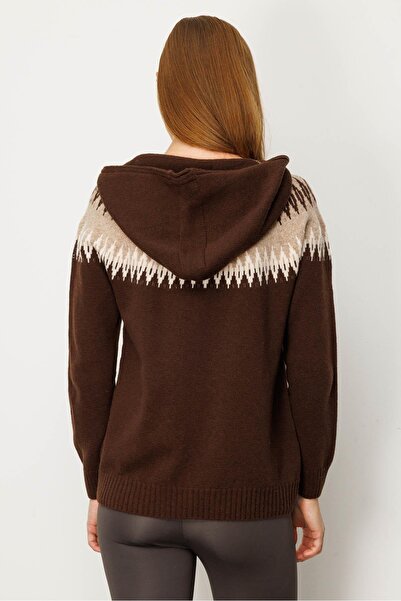 Desen Triko Γυναικεία ρόμπα με κουκούλα Μπακλαβάλα Ζακέτα Μ.Καφέ