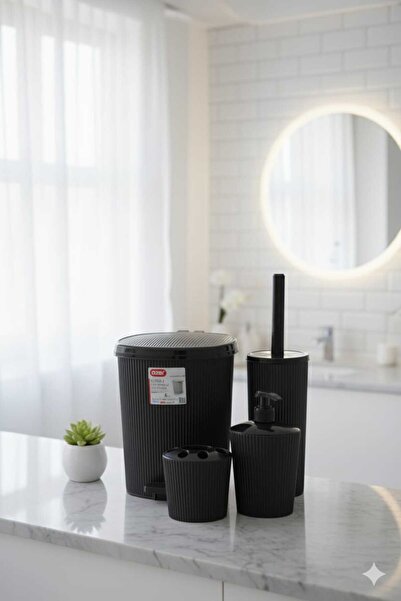 BySevil طقم حمام مخطط - 4 قطع - تصميم أنيق