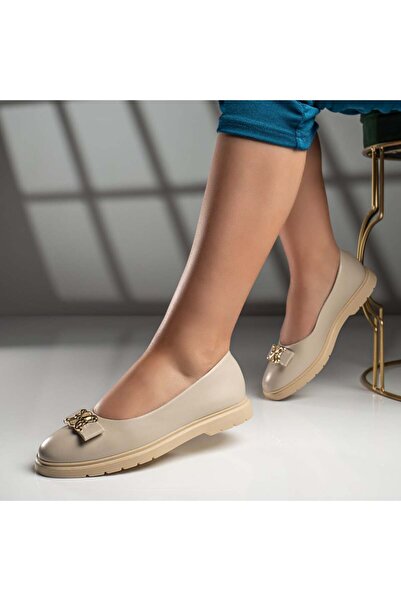 Modlet.ro Γυναικείες μπαλαρίνες σε σκούρο μπεζ χρώμα με φιόγκο και μεταλλικές...