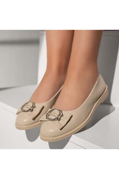 Modlet.ro Women's beige ballerina flats with metallic details MOD11010
