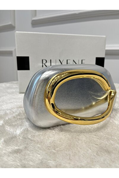 RUXENE حقيبة سهرة ديفا ذهبية-فضية-سوداء بمقبض معدني ذهبي