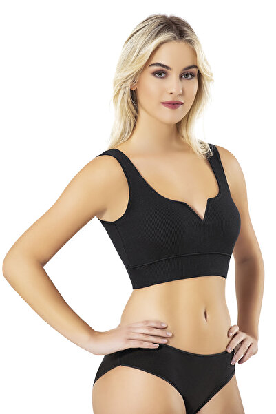 Bonnie Clyde Women's Combed Cotton Camisole with Padding Deep V-Neck Detail Bustier Black 6-Piece - Black - Bcp1.Kot-6Y80D7-Si