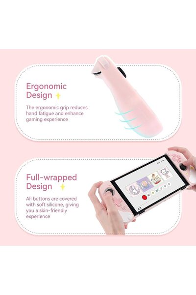 GeekShare Cute Case Compatible with Switch OLED Console and Joy Con - Star Wings (Pink)