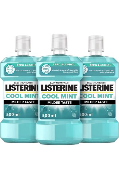 Listerine Cool Mint Mouthwash, Mild Taste, 3 x 500 ml (2+1 Free)