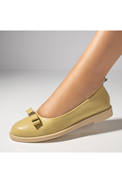 Modlet.ro Balerini galbeni pentru femei cu detalii metalice și pietre MOD11015