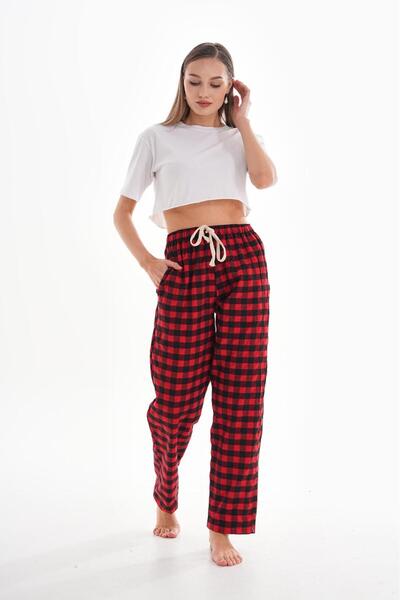 AHE Kırmızı unisex Kareli Pantolon Ekose