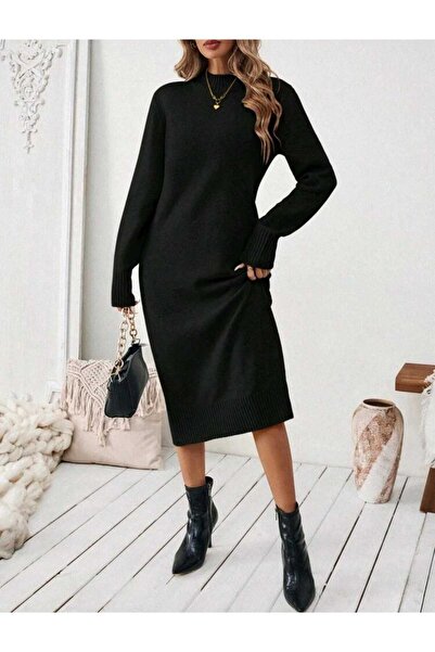 Bracha Half Turtleneck Comfortable Fit Long Sleeve Midi Length Knitwear Dress
