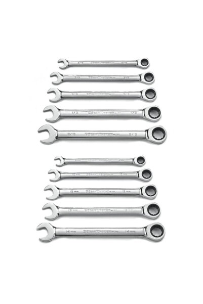 GearWrench مجموعة مفاتيح ربط مركبة SAE/مترية، مكونة من 10 قطع، 72 سنًا و12 نقطة